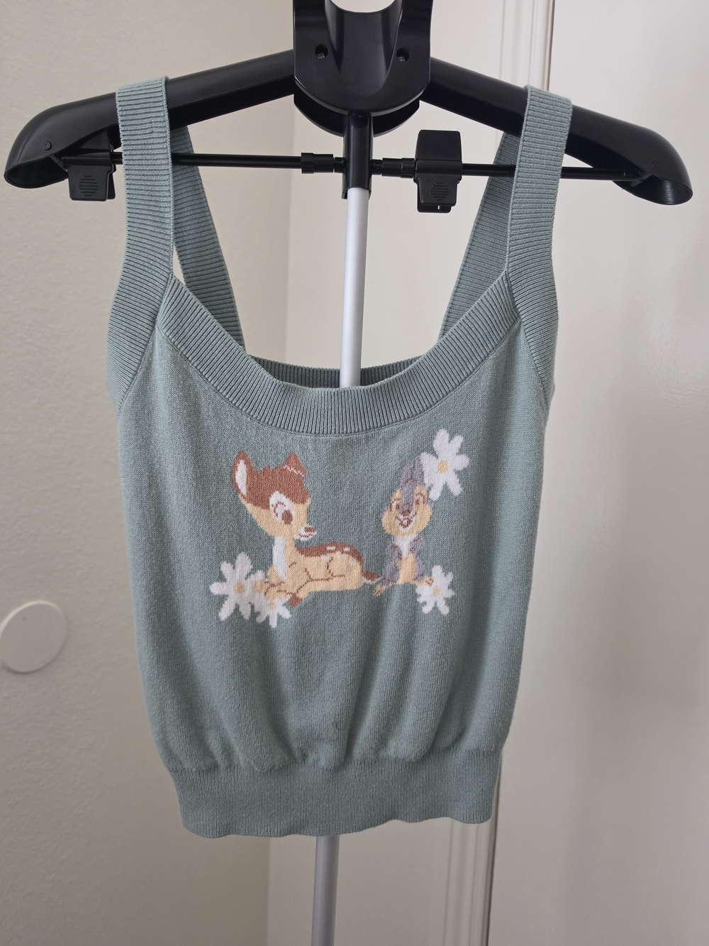 Disney Sage Green Knit Camisole with Bambi & Flower Motif